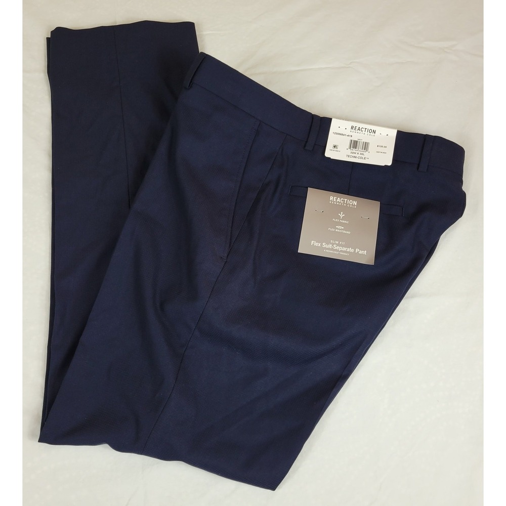 Kenneth Cole Reaction Mens Slim Fit Flex Suit Separate Pants Navy 32W x 30L NEW